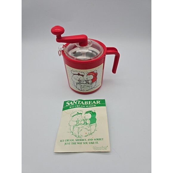Donvier Manual Hand Crank Ice Cream Maker Half-Pint Santa Bear Red 1987 - Picture 1 of 8